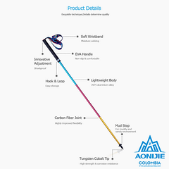 Bastones trekking fibra de carbono plegables 153g para altura 1,60m a 1,70m E4201 par - AONIJIE - comprar online