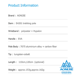 Bastones trekking fibra de carbono plegables 153g para altura 1,60m a 1,70m E4201 par - AONIJIE