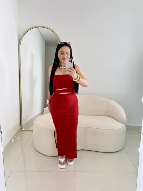 Vestido Vania Longo tomara que caia canelado premium - Vermelho - comprar online