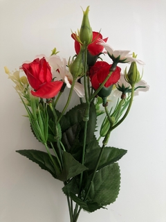 Planta: Buque de rosas misto branco e vermelho