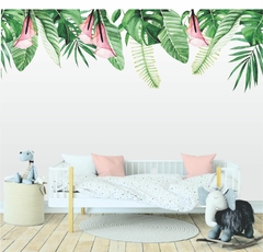Adesivo de Parede Folhagens Verdes e Flores Boho Jardim