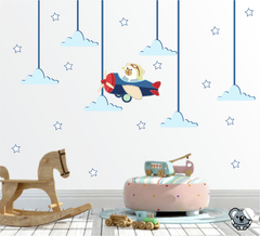 Adesivo de Parede Infantil Urso Aviador