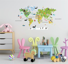 Adesivo de Parede Mapa Mundi Infantil Safari Atlas Baby