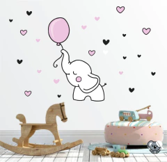 Adesivo De Parede Infantil Elefante balão e corações