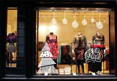 Adesivo de Vitrine Feliz Natal Árvore e Enfeites de Natal