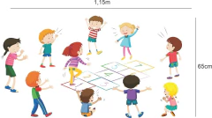 Adesivo de parede com crianças brincando de amarelinha em um ambiente colorido.