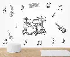 Adesivo de Parede Bateria e Instrumentos Musicais