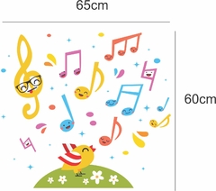 Adesivo de Parede Passarinho Cantor e Notas Musicais Kids