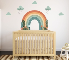 Adesivo de Parede Arco Iris Árvores e Jardim Boho