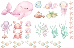 Adesivo Parede Baleia Rosa e Frutos do Mar Vda Marinha - comprar online
