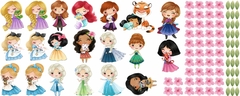 Adesivo de Parede Princesas Cute e Pets Aquarela