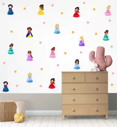Adesivo de Parede Infantil Princesas Cute e Estrelas