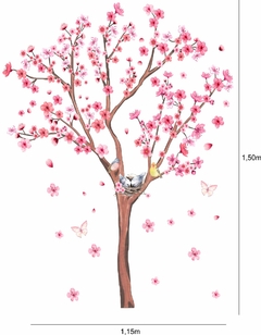 Adesivo Árvore Cerejeira Sol Flores e Borboletas Jardim na internet