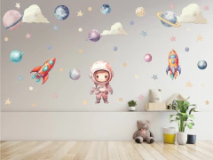 Adesivo Parede Astronauta Meninas Planetas Estrelas Nuvens