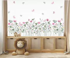 Adesivo de Parede Floral Folhagens Boho e Borboletas Jardim