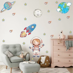 Adesivo Parede Astronauta Aquarela Planetas