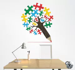 Adesivo Para Escolas e Pedagogia Árvore Lápis Quebra cabeça