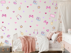 Adesivo Parede Infantil Gamer Meninas Games Rosa