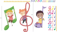Adesivo de Parede Crianças e Notas Musicais Kids