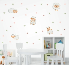 Adesivo de Parede Ovelhas Cute e Flores