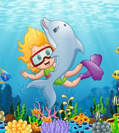 Adesivo Para Box de Banheiro Infantil Menina e Golfinho - comprar online