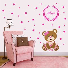 Adesivo De Parede Ursinha Princesa Nome e Estrelas
