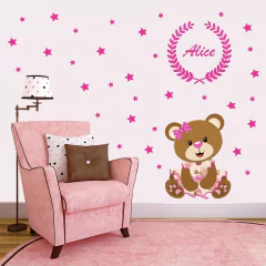 Adesivo De Parede Ursinha Princesa Nome e Estrelas