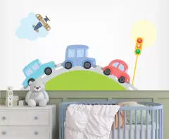Adesivo de Parede Infantil Pista e Carros Trânsito