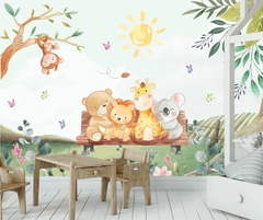 Papel de Parede Ursinhos Amigos no Banco