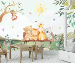 Papel de Parede Ursinhos Amigos no Banco
