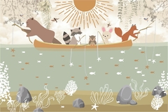 Papel de Parede Infantil Urso Pescando na Canoa - comprar online