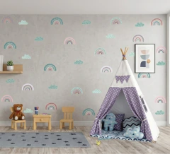 Adesivo de Parede Infantil Arco Iris Boho Nuvens