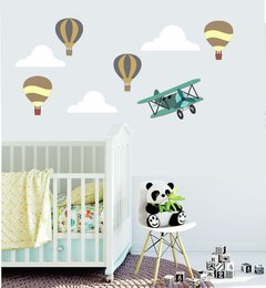Adesivo de Parede Infantil Avião Balão