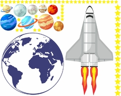 Adesivo de Parede Foguete Globo Terrestre e Planetas - comprar online