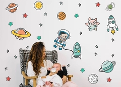 Adesivo de Parede Astronauta Planetas Cute Baby