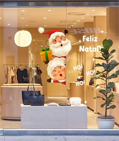 Adesivo de Vitrine Papai Noel e Mamãe Noel Feliz Natal