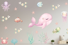 Adesivo Parede Baleia Rosa e Frutos do Mar Vda Marinha na internet