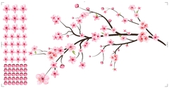 Adesivo de parede com galho de cerejeira Sakura e flores pink, ideal para decoração infantil e ambientes como sala e quarto.