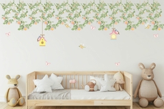 Adesivo de Parede Folhagem Flores e Casinha de Passarinho