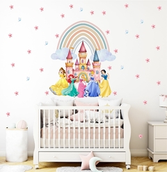 Adesivo Parede Princesas Castelo Arco Iris e Borboletas