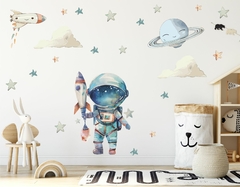 Adesivo Parede Astronauta Foguete Planeta e Estrelas
