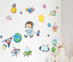 Adesivo Parede Astronauta Cartoon Planetas ET Espaço Galaxia