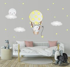 Adesivo De Parede Elefante Balão Lua