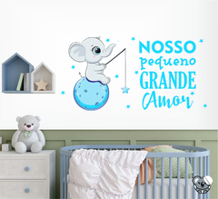 Adesivo De Parede Infantil Elefantinho Lua com Frase