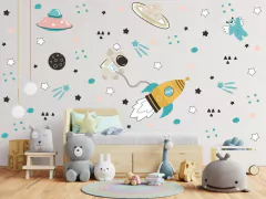 Adesivo de Parede Astronauta Foguete Espaço Cute