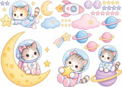 Adesivo de Parede Gatinhos Astronautas Planetas e Foguetes na internet