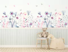 Adesivo de Parede Florais Jardim Floral Boho e Borboletas