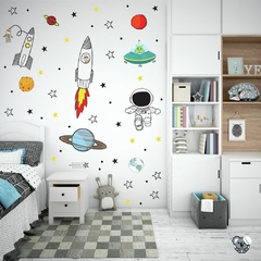 adesivo astronauta galáxia foguete