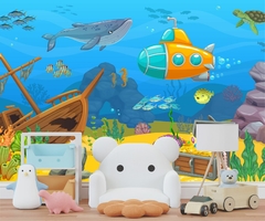Papel de Parede Infantil Fundo do Mar e Submarino