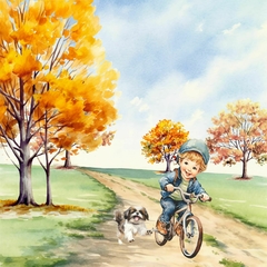Papel de Parede Infantil Menino Bicicleta e Cachorrinho - comprar online
